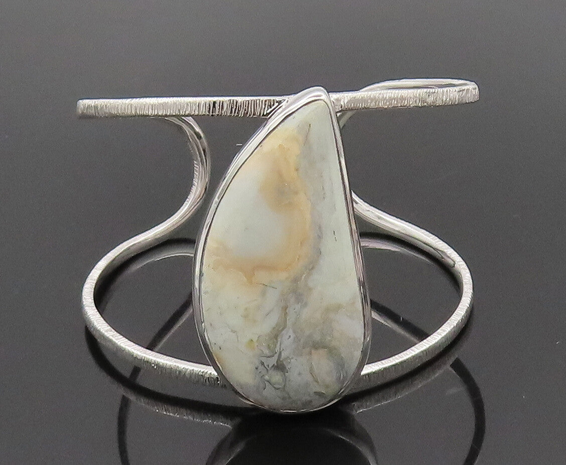 925 Sterling Silver  Vintage Drop Cut Marble Split Band Cuff Bracelet  BT10084