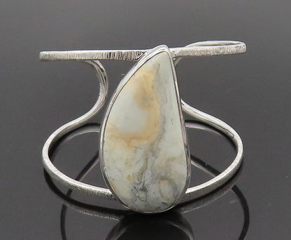925 Sterling Silver  Vintage Drop Cut Marble Split Band Cuff Bracelet  BT10084