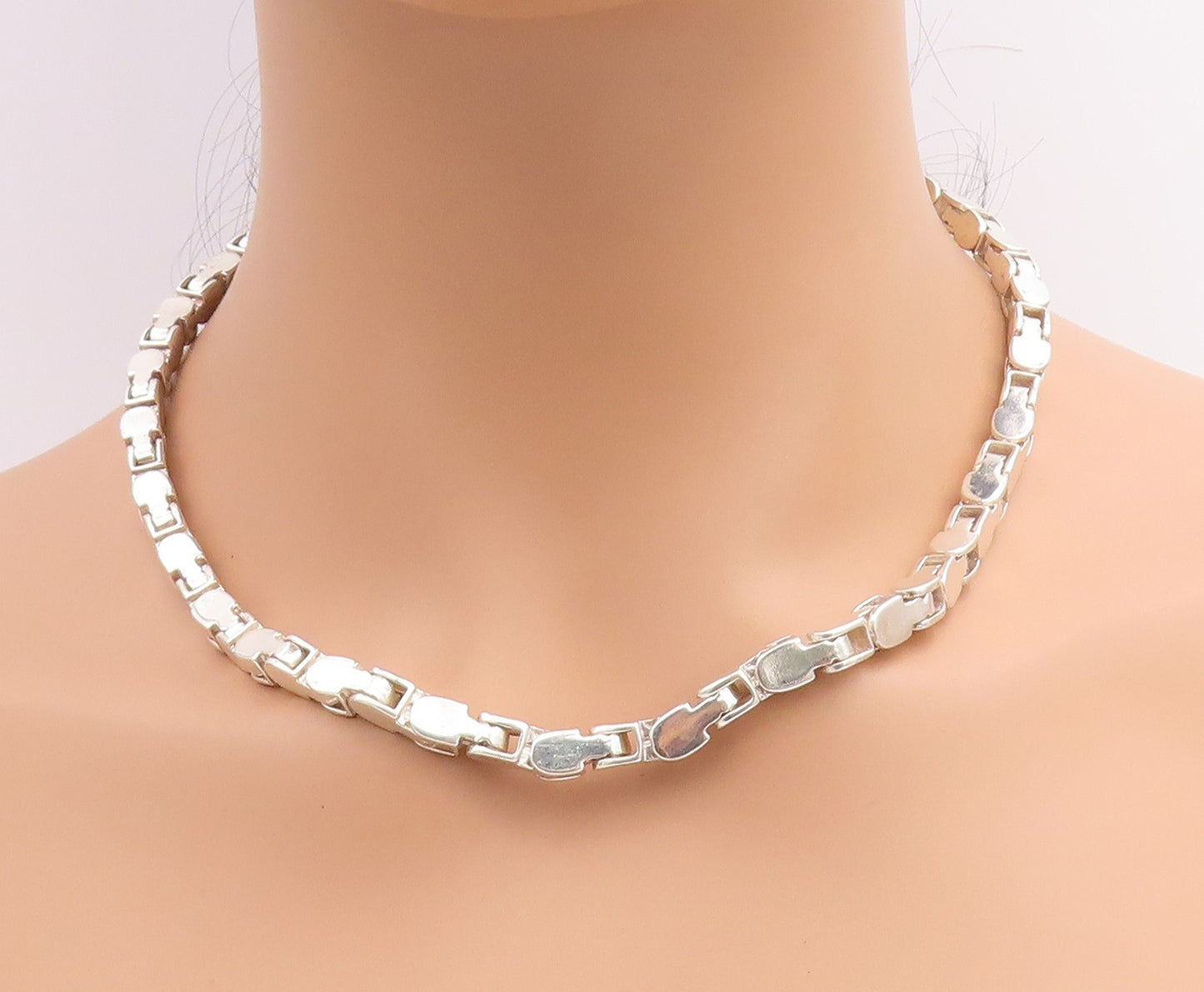 925 Sterling Silver Vintage Necklace Modernist Mariner Link Solid Chain  NE4675