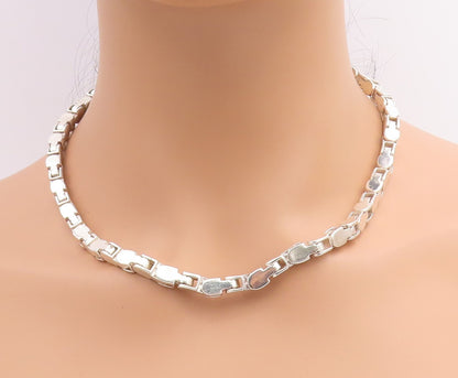 925 Sterling Silver Vintage Necklace Modernist Mariner Link Solid Chain  NE4675