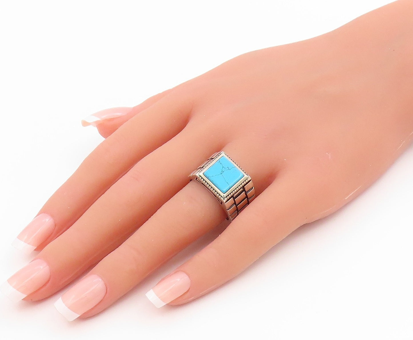 925 Sterling Silver Vintage Ring CHIMODA Turquoise Geometric Band  Sz 9  RG35545