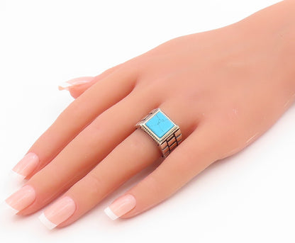 925 Sterling Silver Vintage Ring CHIMODA Turquoise Geometric Band  Sz 9  RG35545