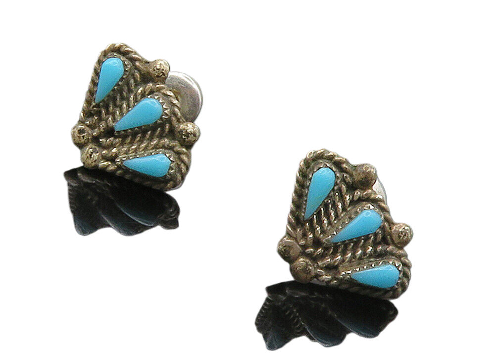 NAVAJO 925 Sterling Silver  Vintage Turquoise Twist Fan Stud Earrings  EG7914