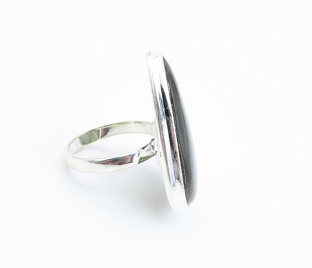 925 Sterling Silver  Pear Shape Labradorite Shiny Cocktail Ring Sz 8.5  RG8204