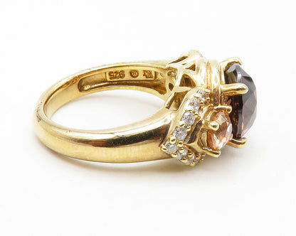 925 Sterling Silver Multi Color Topaz Gold Plated Band Ring Sz 5 RG13340
