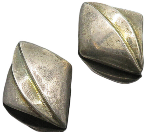 BAYANIHAN 925 Silver & 14K GOLD  Vintage Modernist Drop Earrings  EG10582