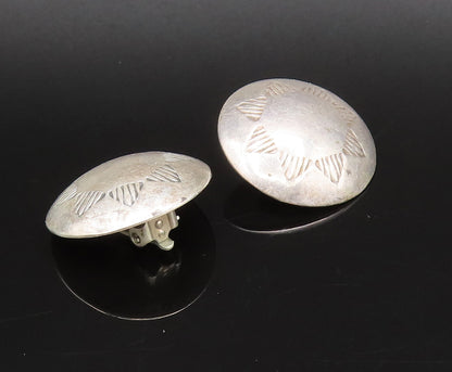SOUTHWESTERN 925 Sterling Silver Vintage Etched Star Motif Dome Earrings EG12298