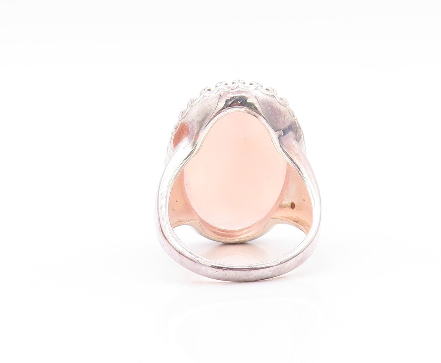 925 Sterling Silver Vintage Ring JACMEL Large Oval Pink Gemstone  SZ 8  RG32115