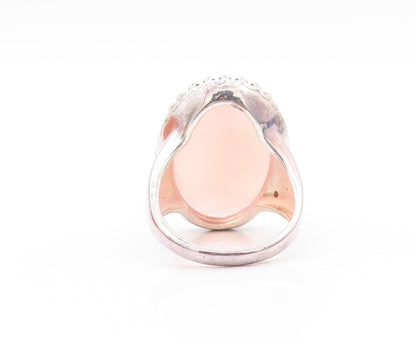 925 Sterling Silver Vintage Ring JACMEL Large Oval Pink Gemstone  SZ 8  RG32115
