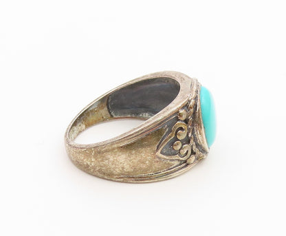 925 Sterling Silver Vintage Ring Classic Turquoise Statement Band  Sz 9  RG36824