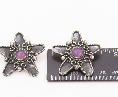 925 Sterling Silver Vintage Earrings MEXICO Cabochon Amethyst Star  EG13478