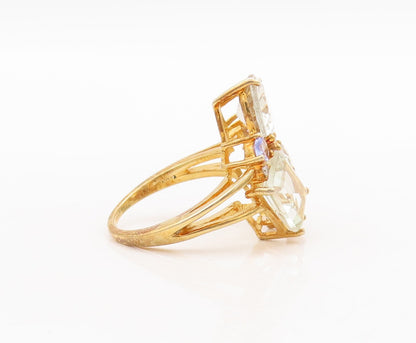 925 Sterling Silver Vintage Ring Gold Plated Brutalist Gemstones  Sz 8  RG29680