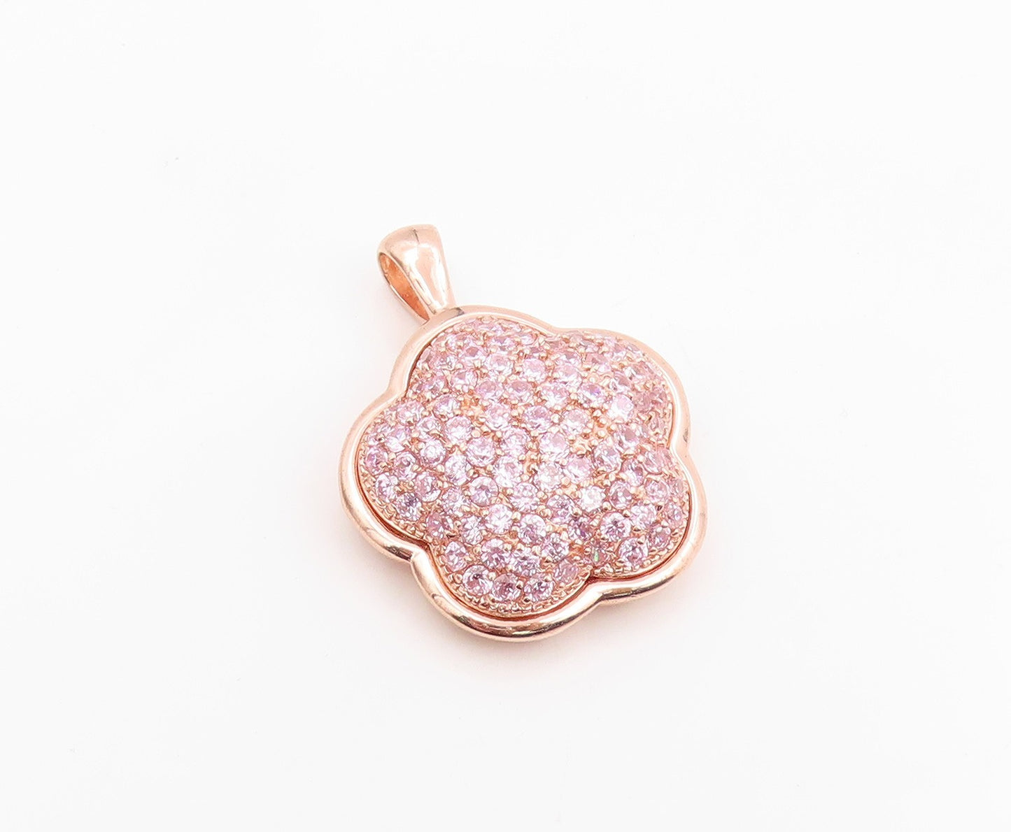 925 Sterling Silver Vintage Pendant Gold Plated Pink Topaz Lucky Clover  PT26074