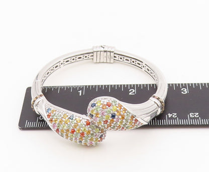 925 Sterling Silver Vintage Bracelet Multi Gemstone Solid Bypass Bangle  BT11607