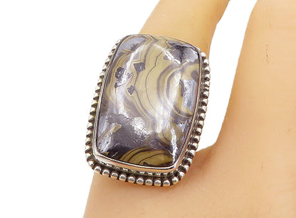 925 Sterling Silver  Cabochon Cut Brown Agate Square Cocktail Ring Sz 8 RG8141