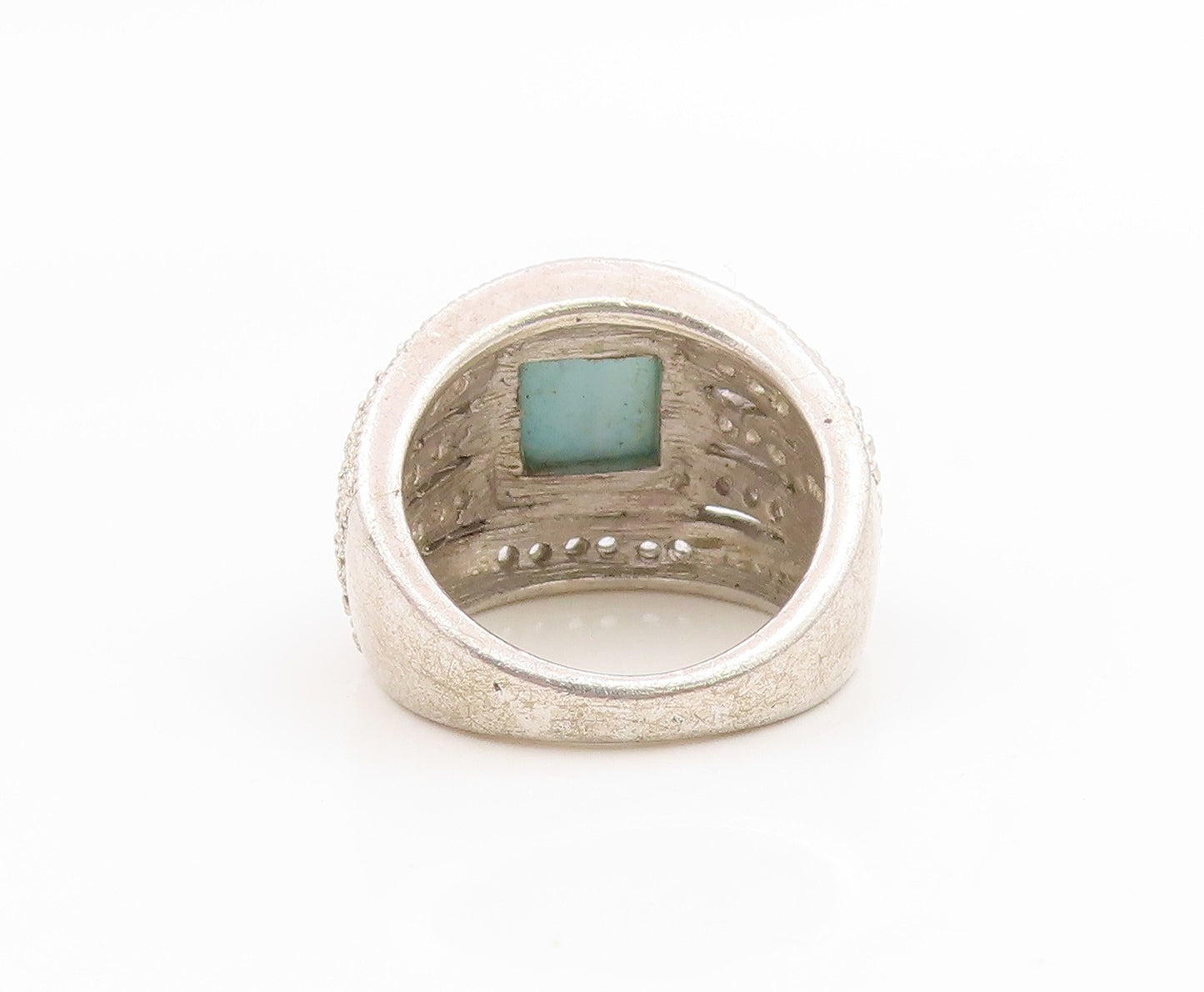 925 Sterling Silver Vintage Ring Larimar & Multi Row Topaz Band  Sz 5  RG35954