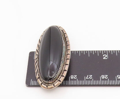 925 Sterling Silver Vintage Brooch Pin NAVAJO Modern Cabochon Black Onyx BP12342
