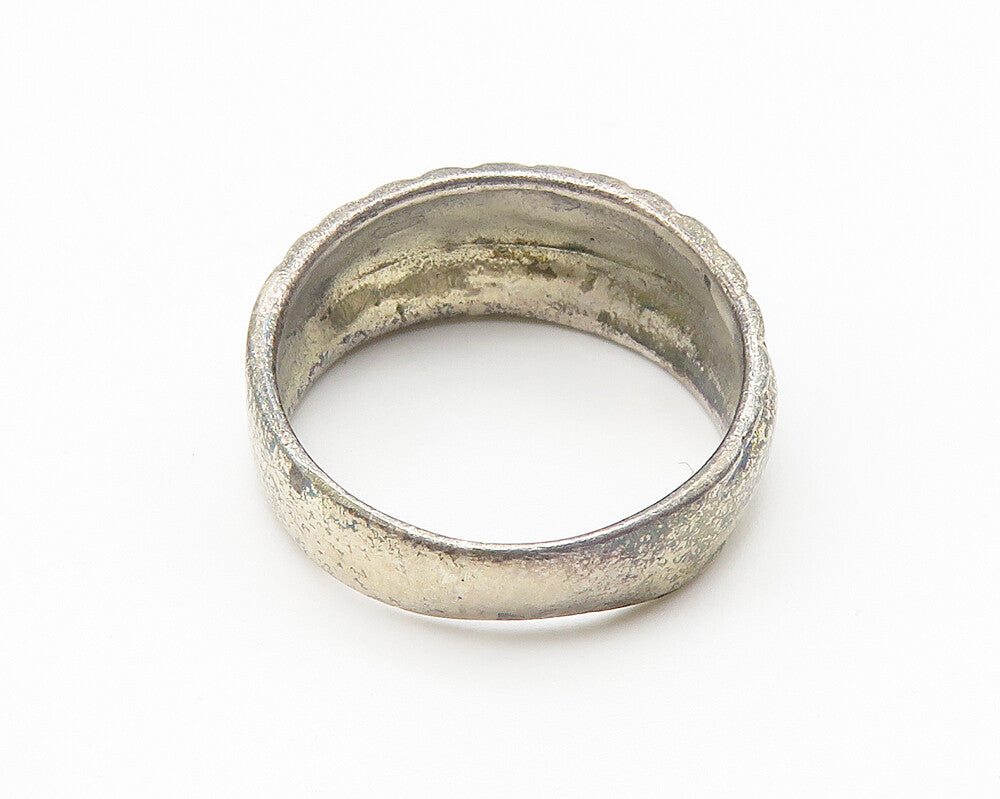 925 Sterling Silver  Vintage Shiny Slanted Etched Band Ring Sz 5.5  RG10229