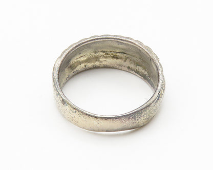 925 Sterling Silver  Vintage Shiny Slanted Etched Band Ring Sz 5.5  RG10229
