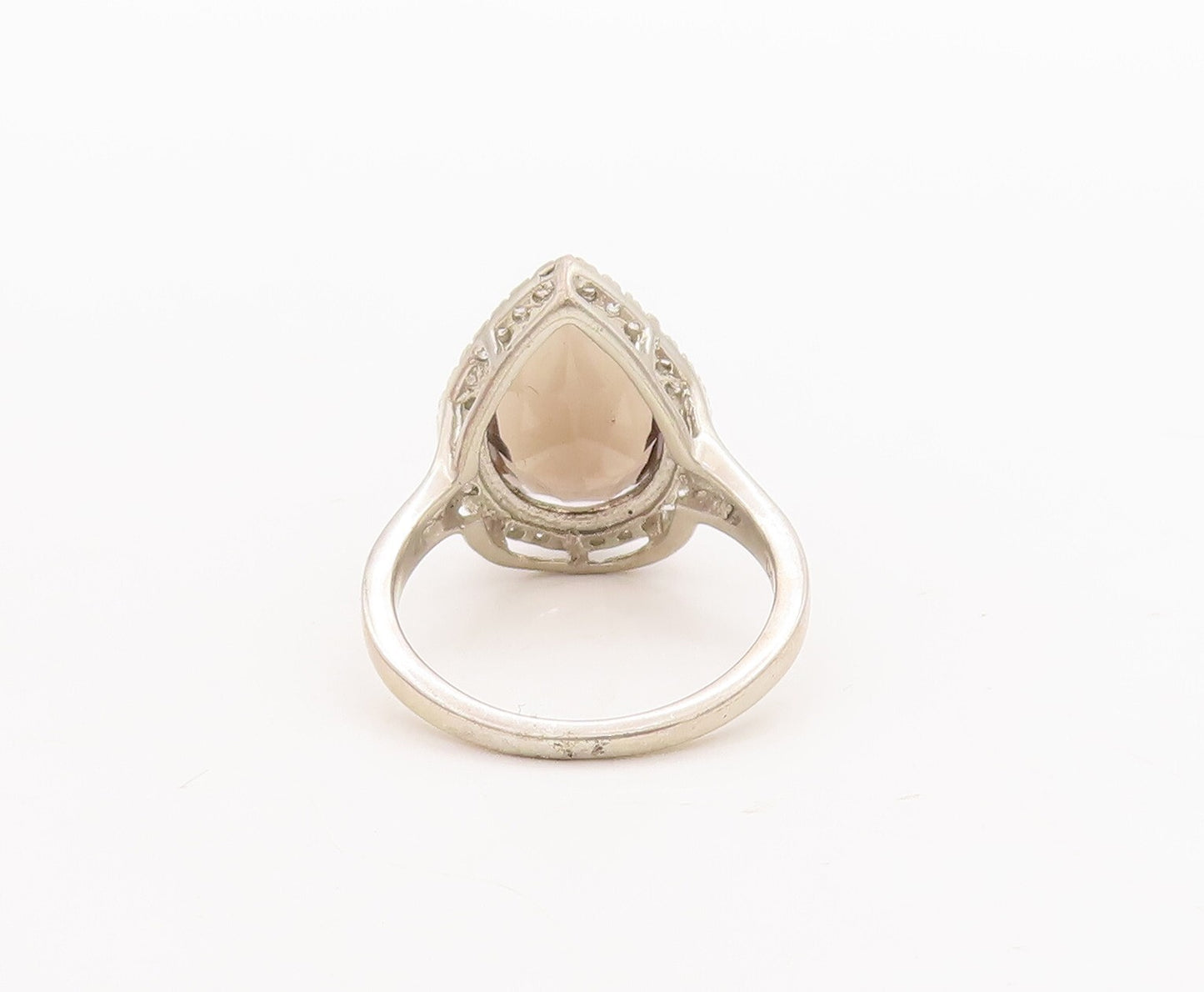 925 Sterling Silver Vintage Ring Drop Cut Smoky Quartz Halo CZ  Sz 7  RG29412
