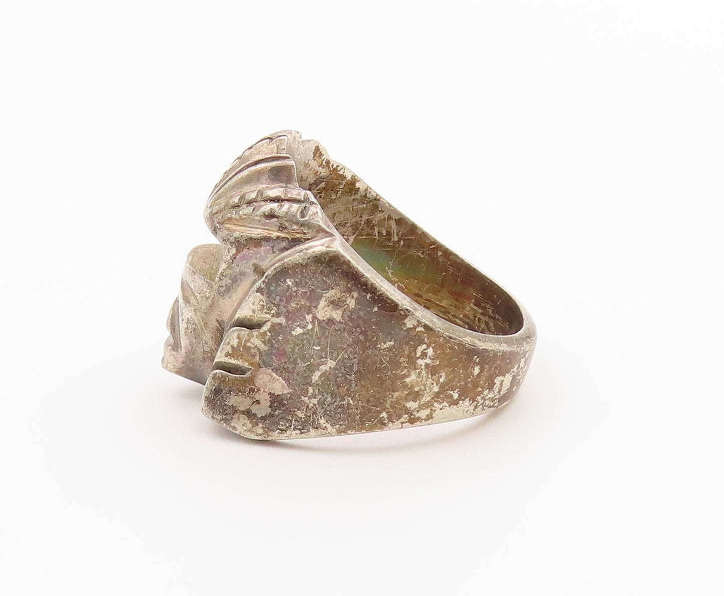925 Sterling Silver Vintage Ring MEXICO Solid Warrior Chief  Sz 10.5  RG36470