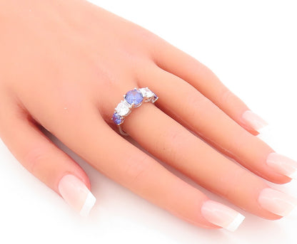 925 Sterling Silver Vintage Ring Round Cut Sapphire & CZ  Sz 7  RG29220