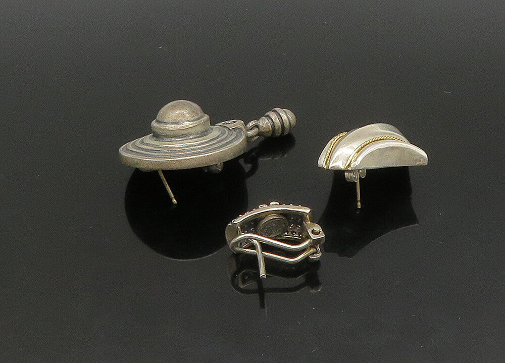 925 Silver & 14K GOLD  Vintage Topaz Two Tone Twist 4 Pcs Lot Earrings EG11409