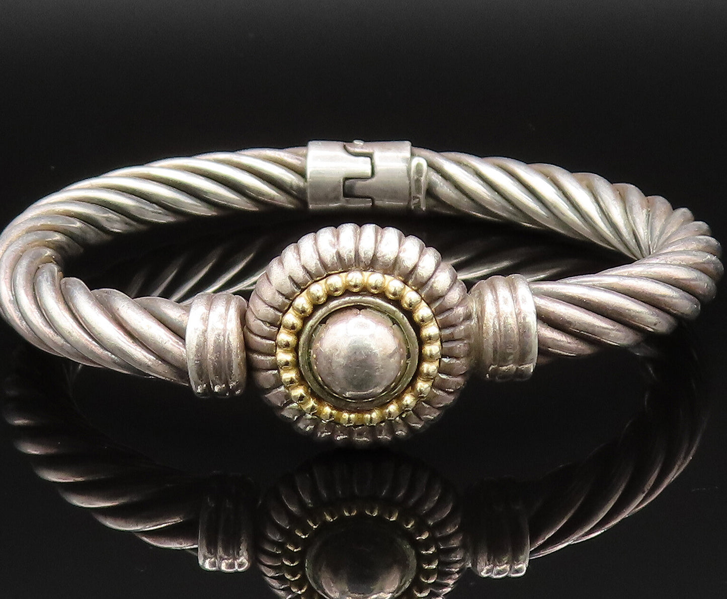 14K GOLD & 925 Silver  Vintage Two Tone Twisted Rope Bangle Bracelet  BT9488