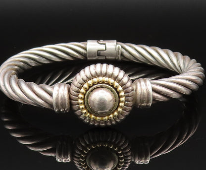 14K GOLD & 925 Silver  Vintage Two Tone Twisted Rope Bangle Bracelet  BT9488
