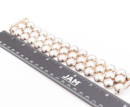 925 Sterling Silver Vintage Bracelet Modernist Broad Linked Domes  BT11220