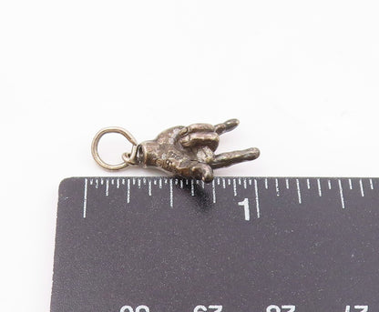 925 Silver  Vintage Rockstar Rock & Roll Hand Sign Charm Pendant  PT21411
