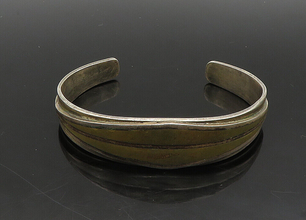 925 Sterling Silver  Vintage Antique Inlaid Jasper Cuff Bracelet  BT8028