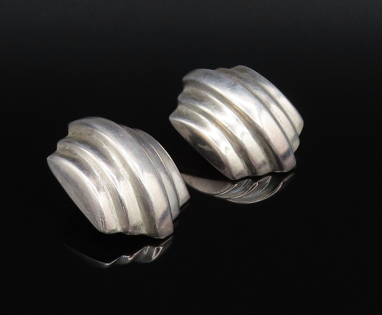 925 Sterling Silver  Vintage Hollow Ribbed Non Pierced Earrings  EG12108