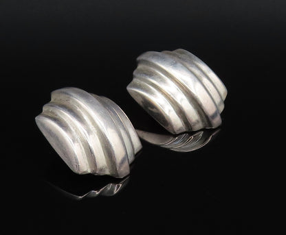 925 Sterling Silver  Vintage Hollow Ribbed Non Pierced Earrings  EG12108