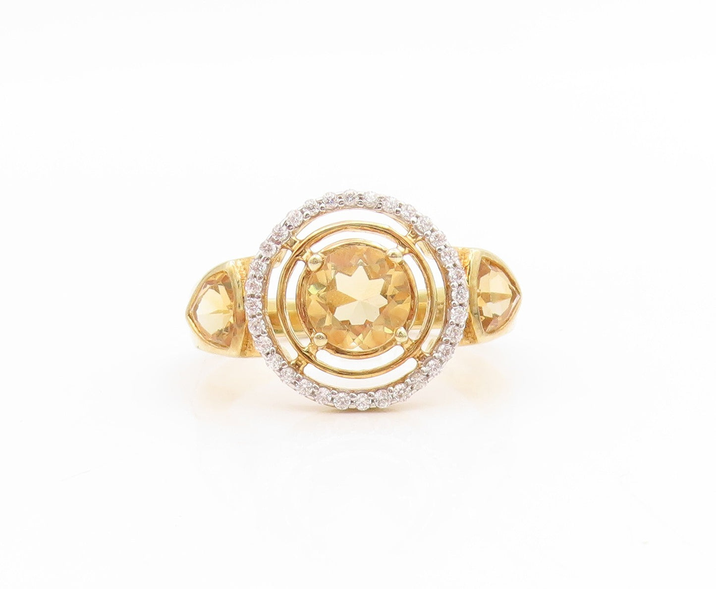 925 Sterling Silver Vintage Ring Gold Plated Citrine & Sapphire  Sz 7  RG34696