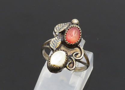 NAVAJO 925 Sterling Silver  Vintage Mother Of Pearl Band Ring Sz 6  RG19991