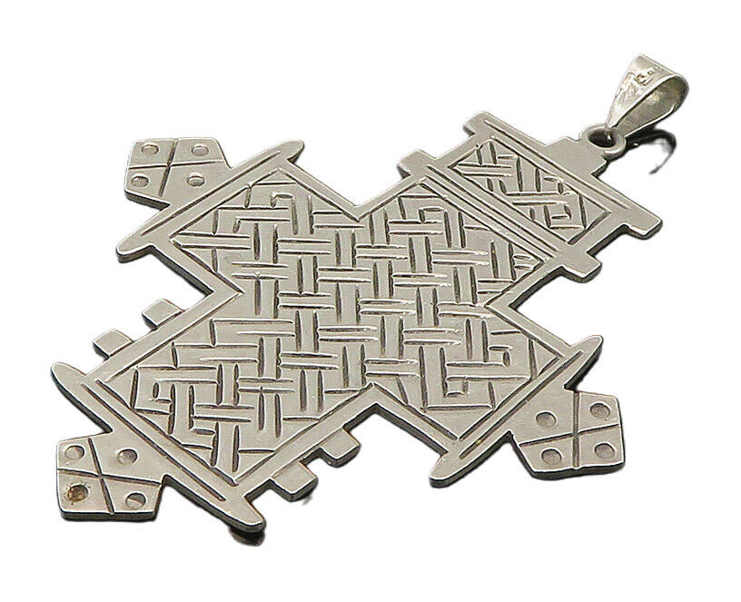 MEXICO 925 Sterling Silver  Vintage Shiny Etched Design Cross Pendant  PT19832