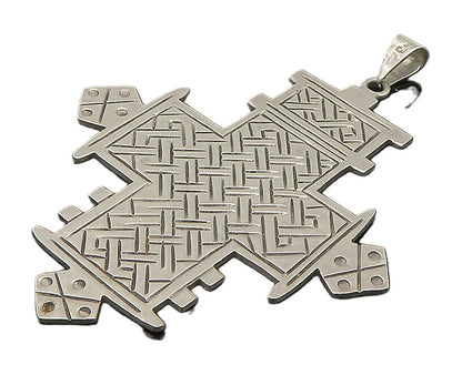 MEXICO 925 Sterling Silver  Vintage Shiny Etched Design Cross Pendant  PT19832