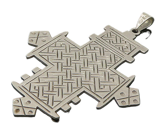 MEXICO 925 Sterling Silver  Vintage Shiny Etched Design Cross Pendant  PT19832