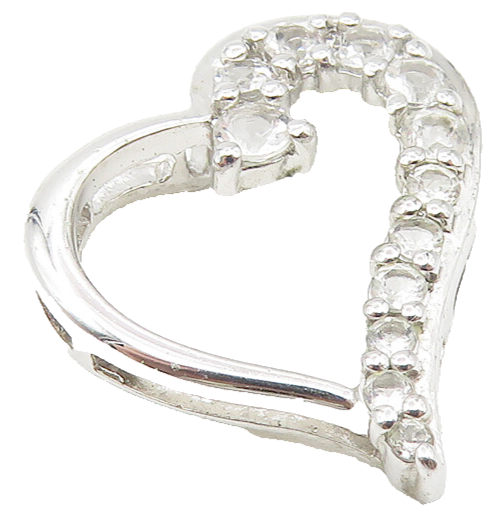 925 Sterling Silver  Sparkling White Topaz Open Love Heart Pendant  PT8842