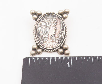 925 Sterling Silver Vintage Pendant BRENDA SCHOENFELD Carved Lady Face  PT25547