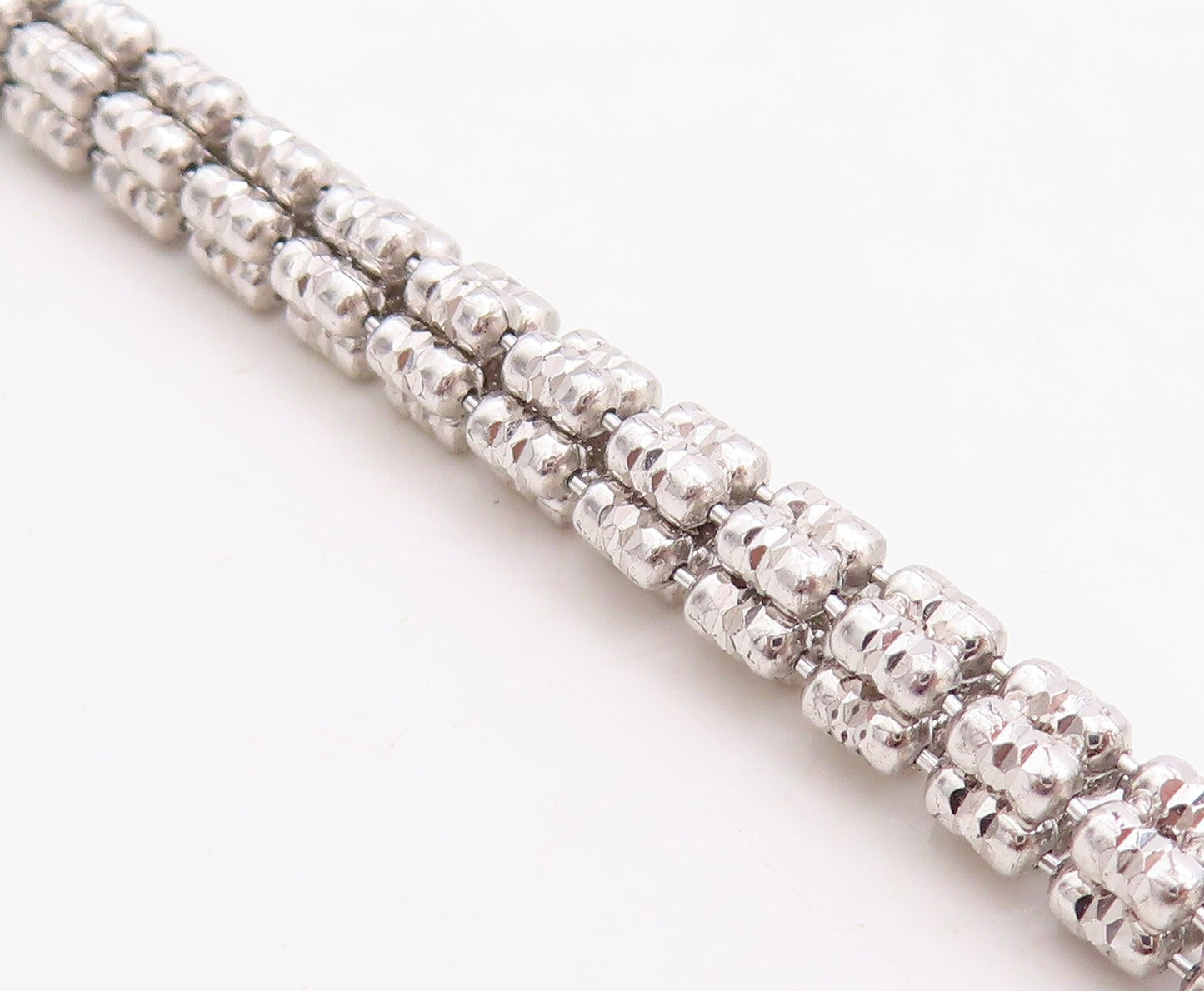 925 Sterling Silver Vintage Necklace Designer Beaded Cuboids Carved Chain NE4334