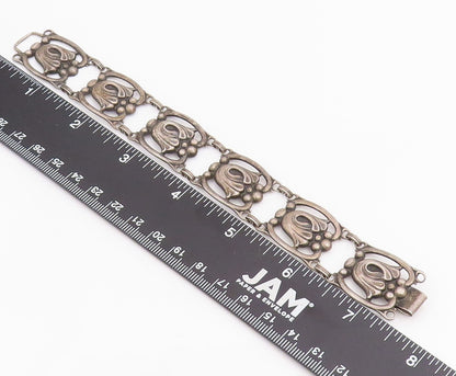 925 Sterling Silver Vintage Bracelet DANECRAFT Tulip Floral Panel Link  BT11678