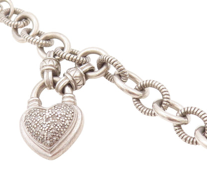 925 Sterling Silver Vintage Bracelet Roped Rings Dangling Diamonds Heart BT11250