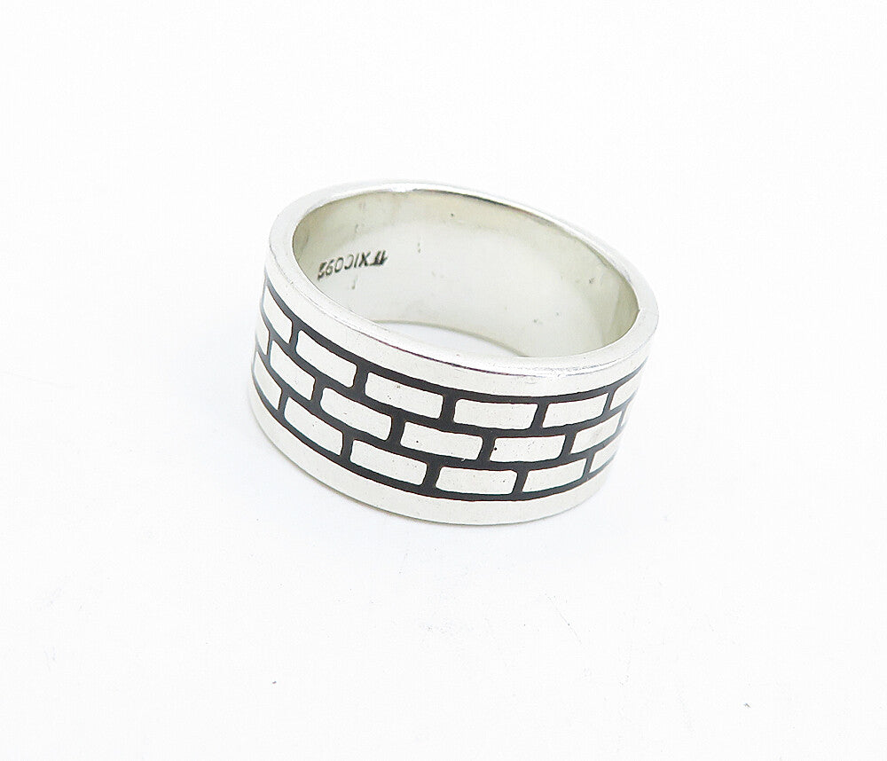 MEXICO 925 Sterling Silver  Vintage Enamel Brick Wall Band Ring Sz 7.5  RG3859