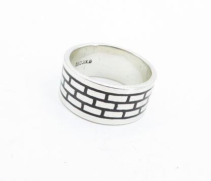MEXICO 925 Sterling Silver  Vintage Enamel Brick Wall Band Ring Sz 7.5  RG3859
