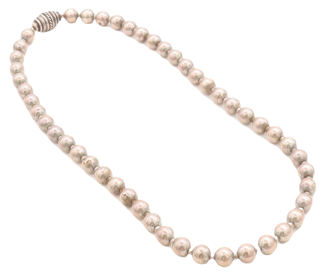 CAROLYN POLLACK 925 Silver  Vintage Dark Tone Smooth Beaded Necklace  NE2195