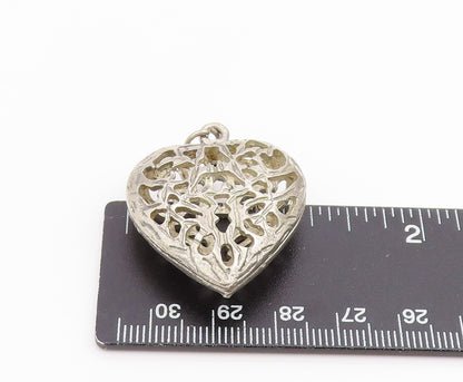 925 Sterling Silver Vintage Pendant Etched Openwork Love Heart OPENS  PT25955