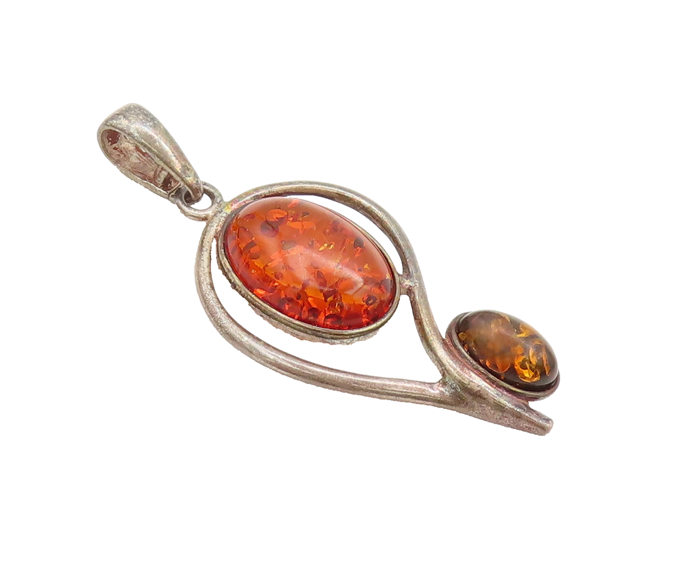 925 Sterling Silver  Vintage Cutout Double Shade Amber Drop Pendant  PT22414