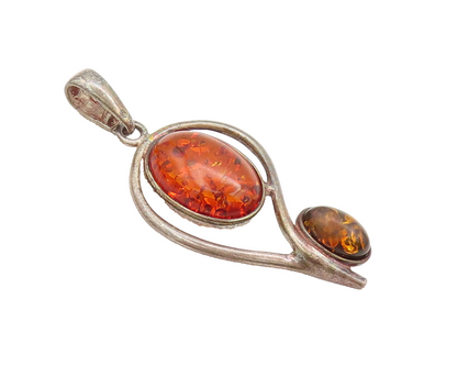 925 Sterling Silver  Vintage Cutout Double Shade Amber Drop Pendant  PT22414